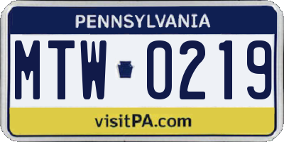 PA license plate MTW0219