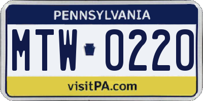 PA license plate MTW0220