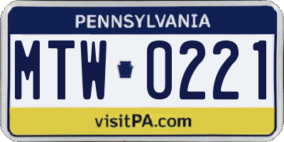 PA license plate MTW0221