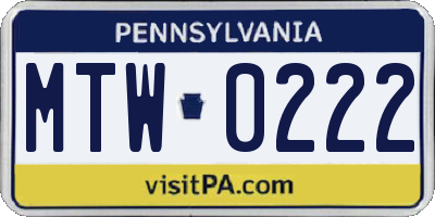 PA license plate MTW0222