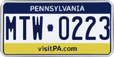 PA license plate MTW0223