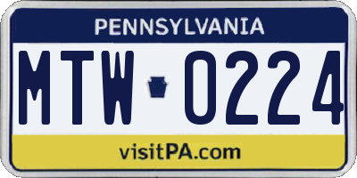 PA license plate MTW0224