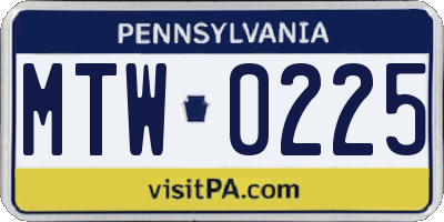 PA license plate MTW0225