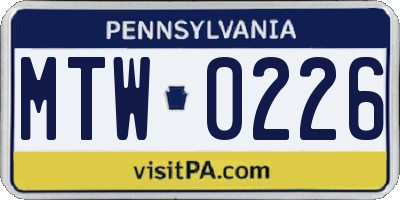 PA license plate MTW0226
