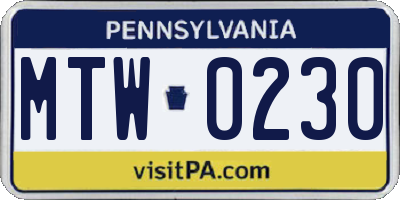 PA license plate MTW0230