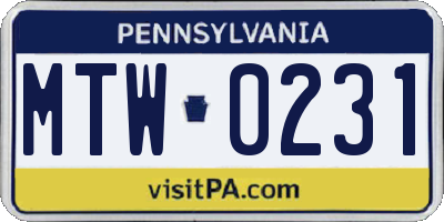 PA license plate MTW0231