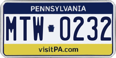 PA license plate MTW0232