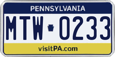 PA license plate MTW0233