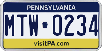 PA license plate MTW0234