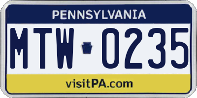 PA license plate MTW0235