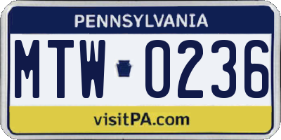 PA license plate MTW0236