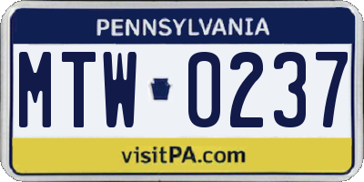 PA license plate MTW0237