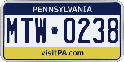 PA license plate MTW0238