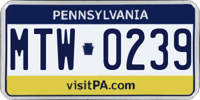 PA license plate MTW0239