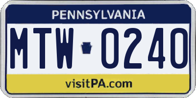 PA license plate MTW0240