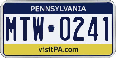 PA license plate MTW0241