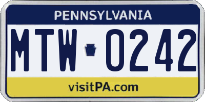 PA license plate MTW0242