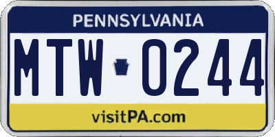 PA license plate MTW0244