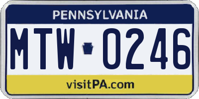 PA license plate MTW0246