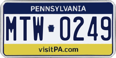 PA license plate MTW0249