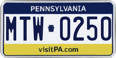 PA license plate MTW0250