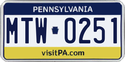 PA license plate MTW0251