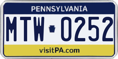 PA license plate MTW0252