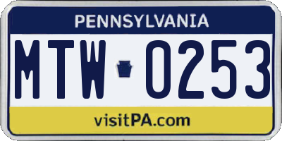 PA license plate MTW0253