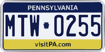 PA license plate MTW0255