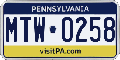 PA license plate MTW0258