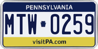 PA license plate MTW0259