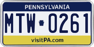 PA license plate MTW0261