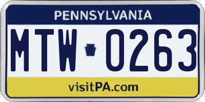 PA license plate MTW0263