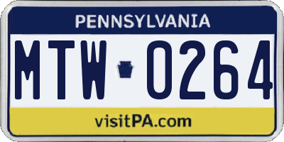 PA license plate MTW0264