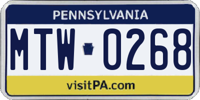PA license plate MTW0268