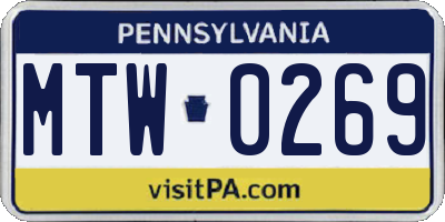 PA license plate MTW0269
