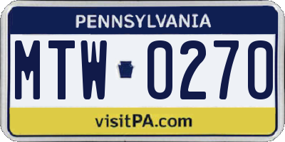 PA license plate MTW0270