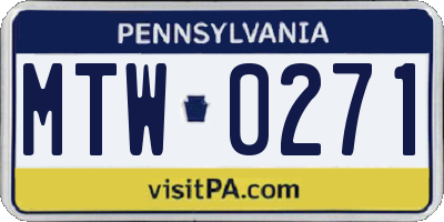 PA license plate MTW0271