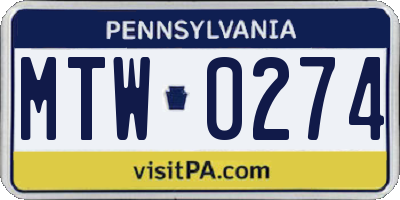 PA license plate MTW0274