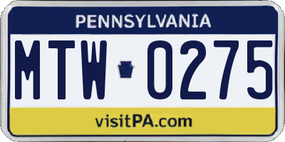 PA license plate MTW0275