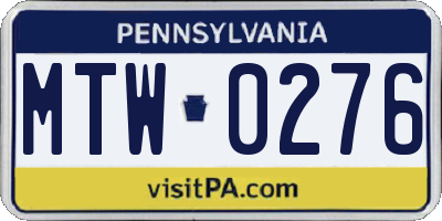 PA license plate MTW0276