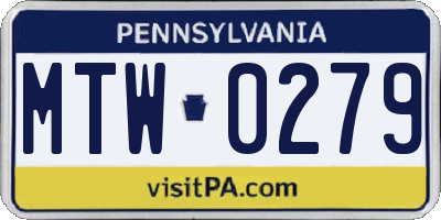 PA license plate MTW0279