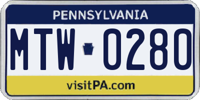 PA license plate MTW0280