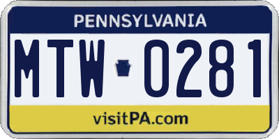 PA license plate MTW0281