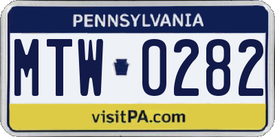 PA license plate MTW0282