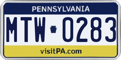 PA license plate MTW0283