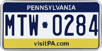 PA license plate MTW0284