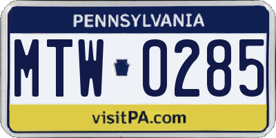 PA license plate MTW0285