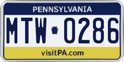 PA license plate MTW0286