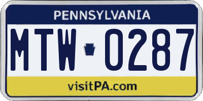 PA license plate MTW0287